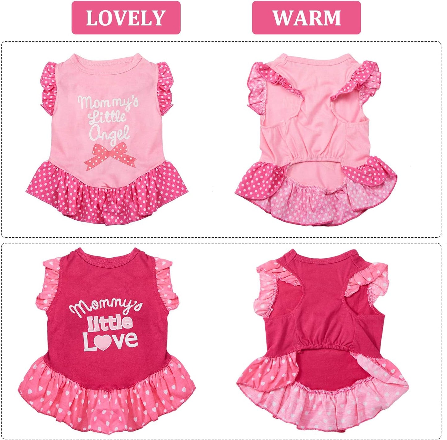 2 Pieces Dog Dresses for Dogs Cute Girl Female Pet Dress Mommy Puppy Shirt Skirt Dresses Pet Summer Clothes Apparel for Cats(Love and Angel,Small)
