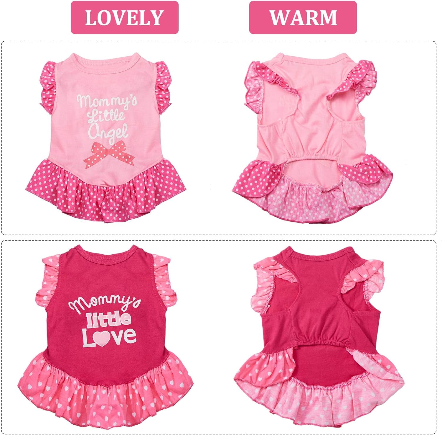 2 Pieces Dog Dresses for Dogs Cute Girl Female Pet Dress Mommy Puppy Shirt Skirt Dresses Pet Summer Clothes Apparel for Cats(Love and Angel,Small)