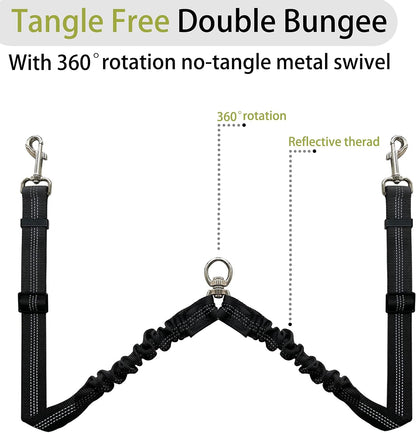 Double Dog Leash - 360 No Tangle Two Dogs Leash, Adjustable, Tangle Free for Small to Large Dogs - Walking & Training (Black + Red)